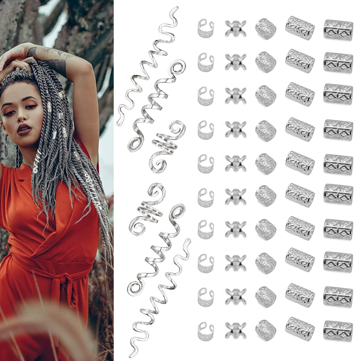 Snmzlc serpentine silver hair beads pack adds festive sparkle to dreadlocks.