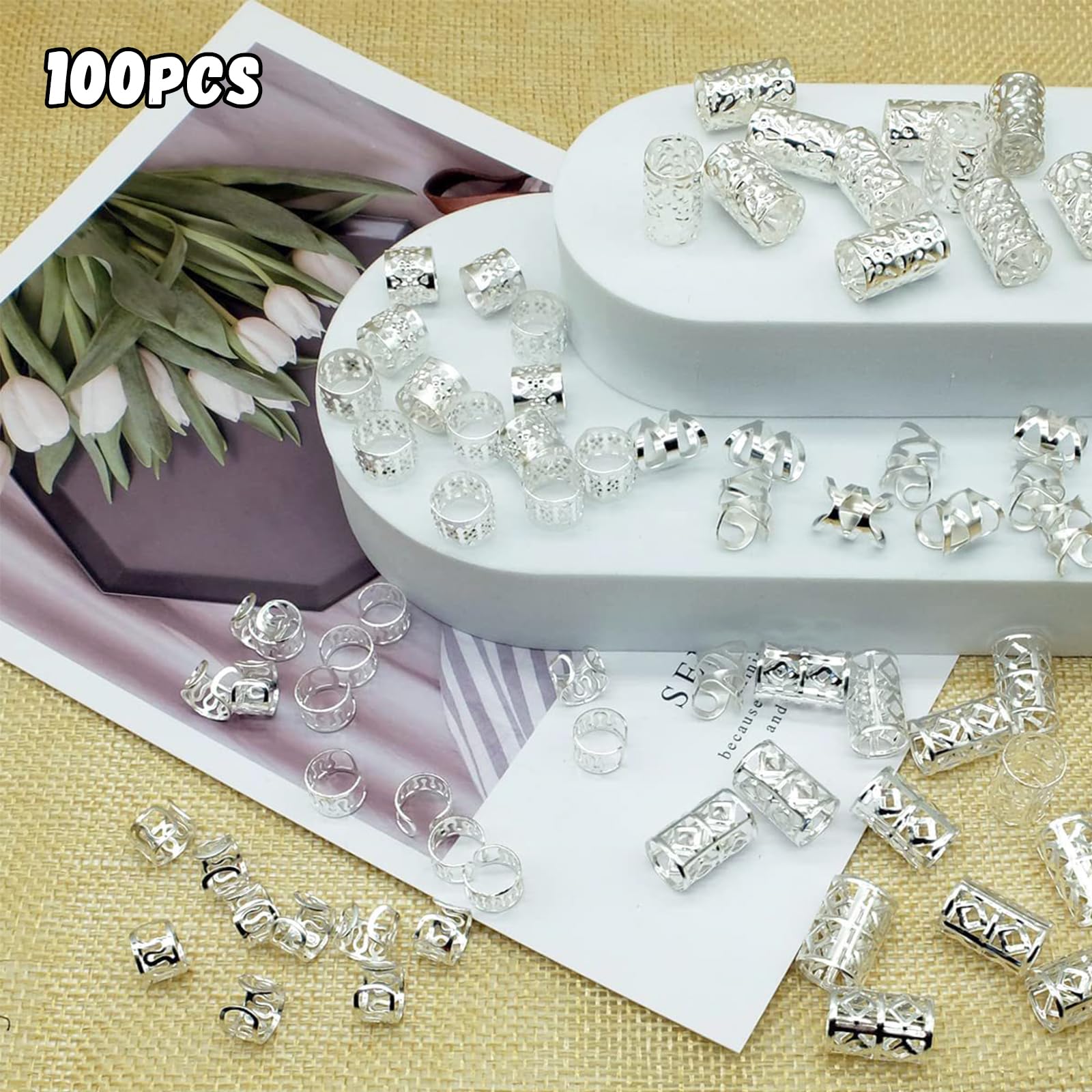 Snmzlc silver hair jewelry kit closeup shows durable alloy design.