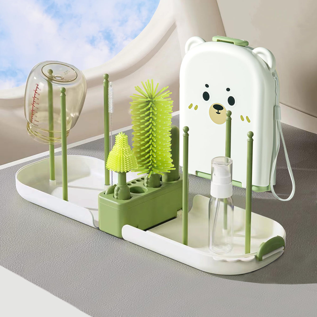 Snonerion 6in1 bottle brush kit for travel-friendly bottle cleaning.
