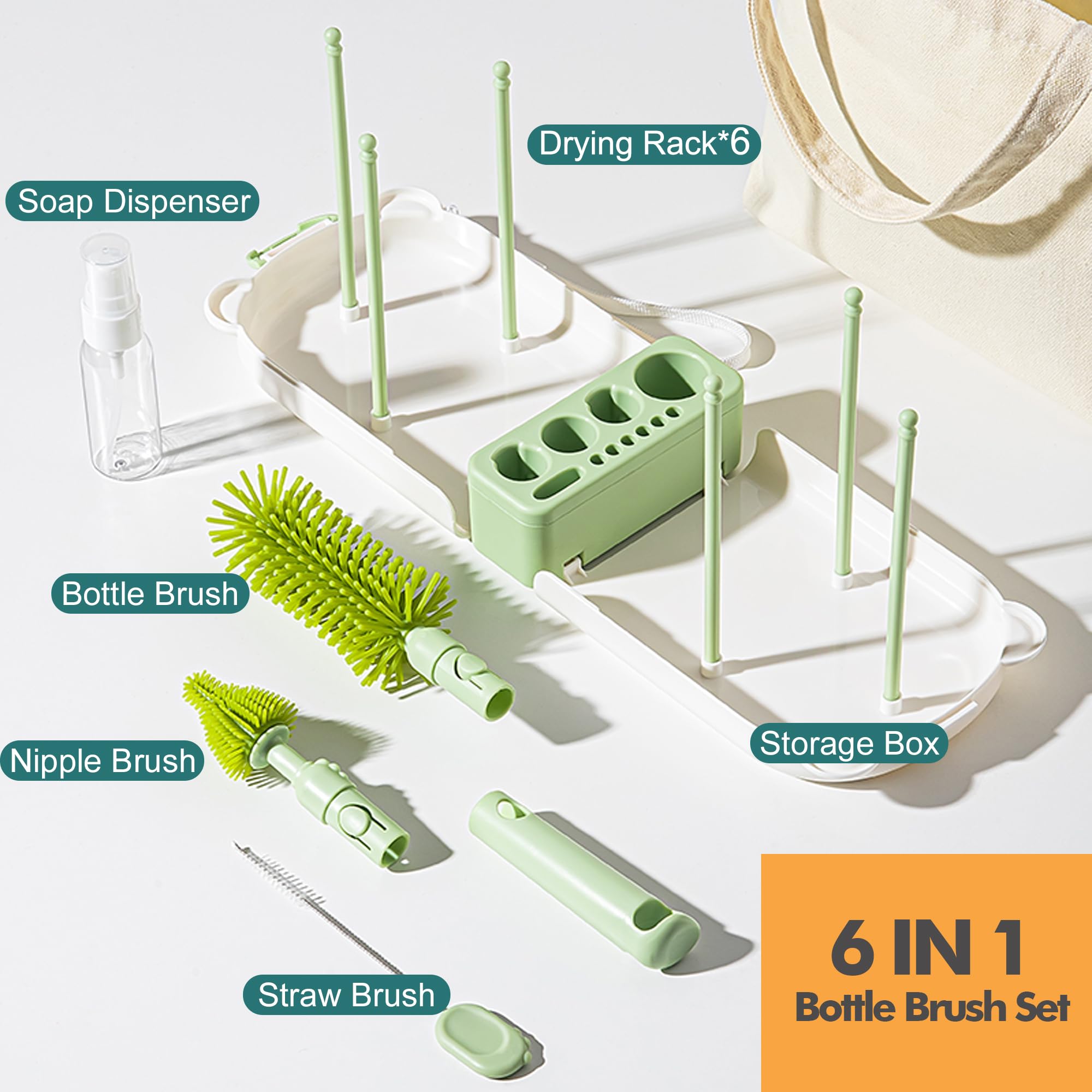 Snonerion silicone bottle brush with gentle bristles for safe cleaning.