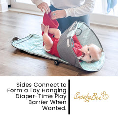 SnoofyBee 3in1 diaper clutch open setup highlights quick-access pockets for essentials.