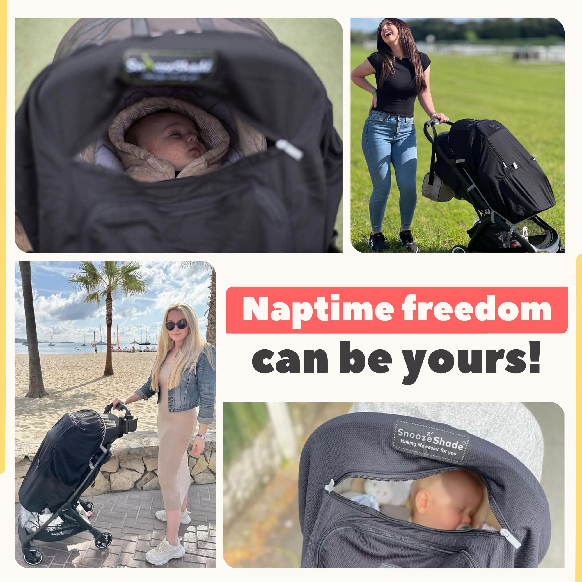 SnoozeShade Plus Extra peekaboo window lets caregivers check baby without disturbance.