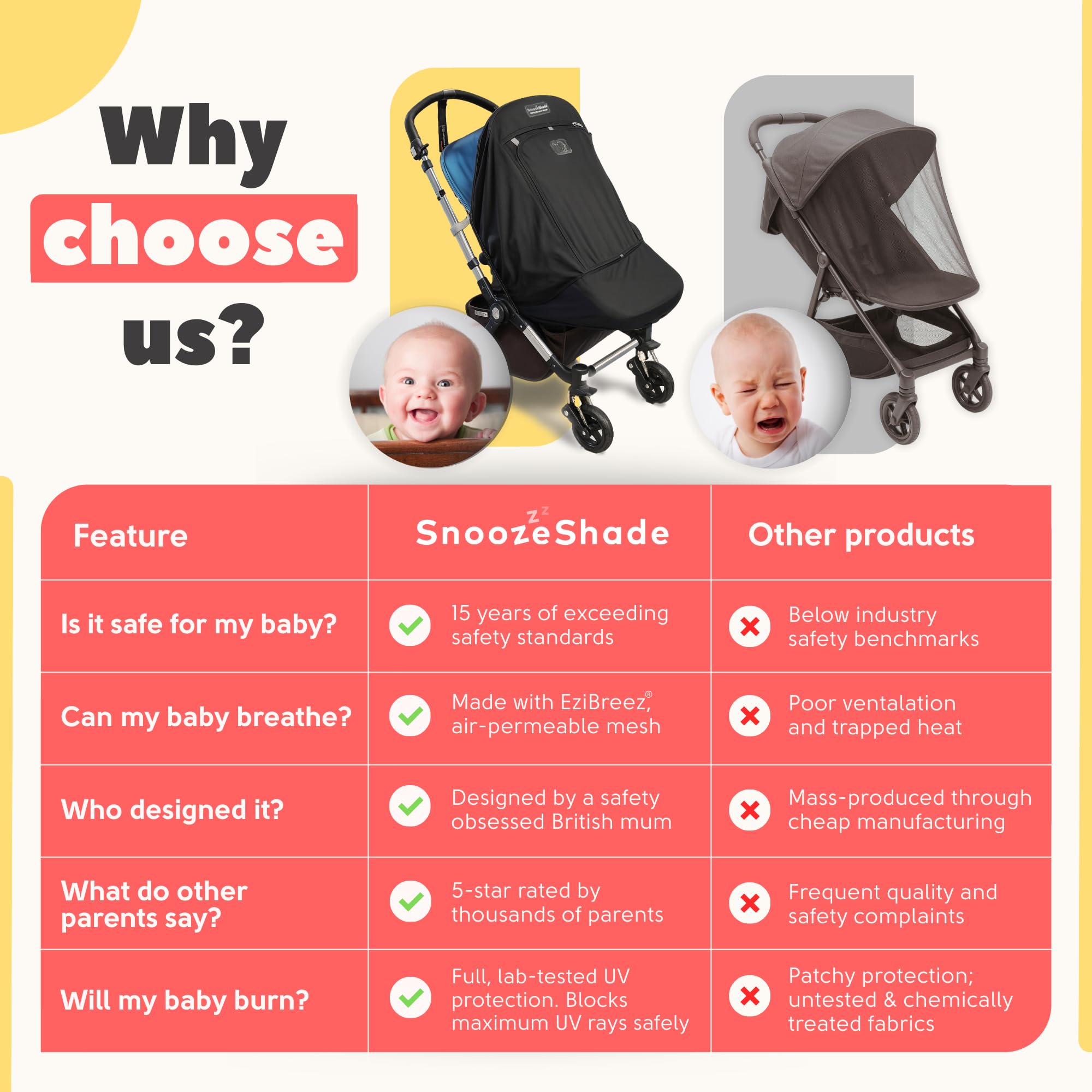 SnoozeShade Plus Extra UV protection blocks harsh sun for curious babies.