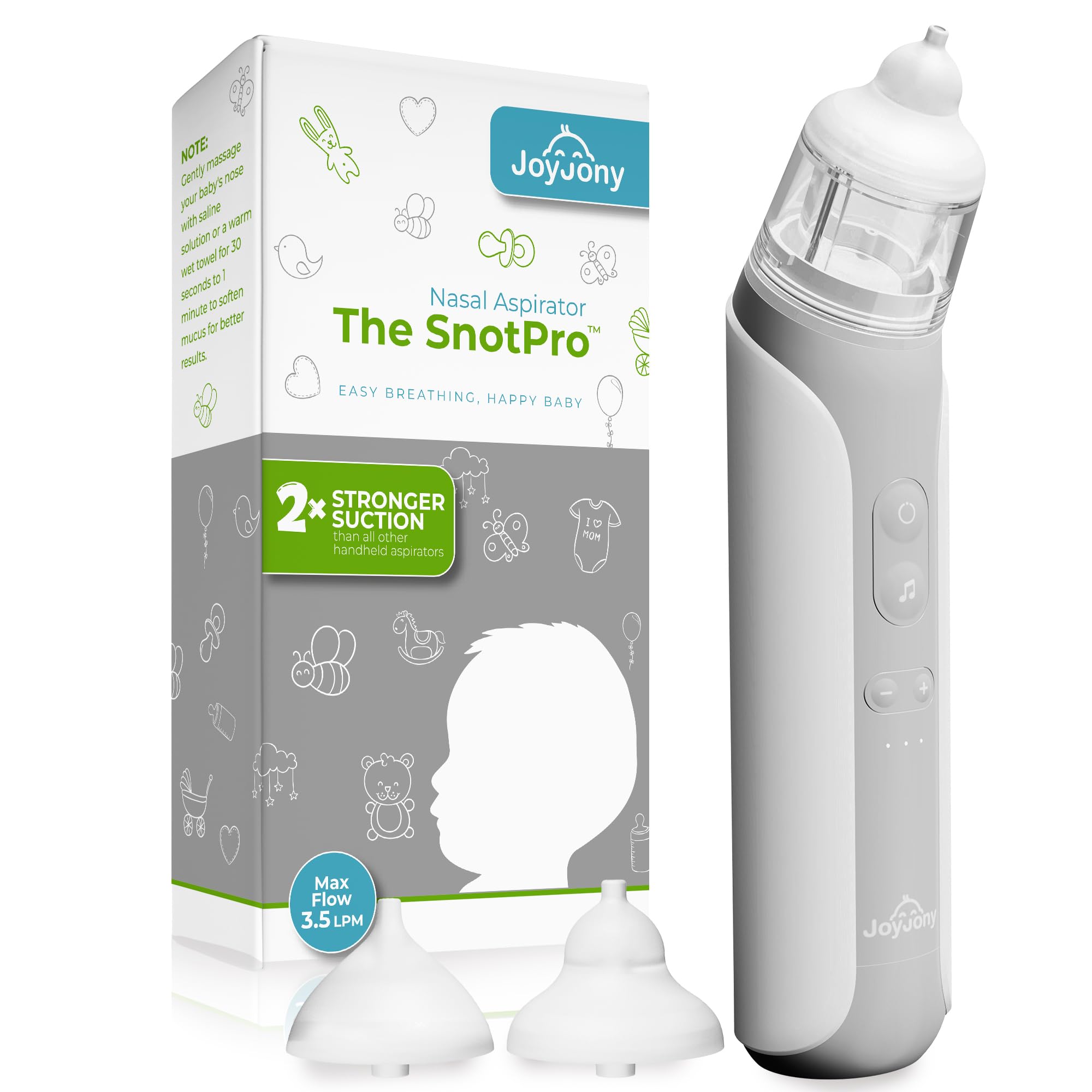 SnotVac Electric Baby Nasal Aspirator front view highlights compact design for on-the-go use