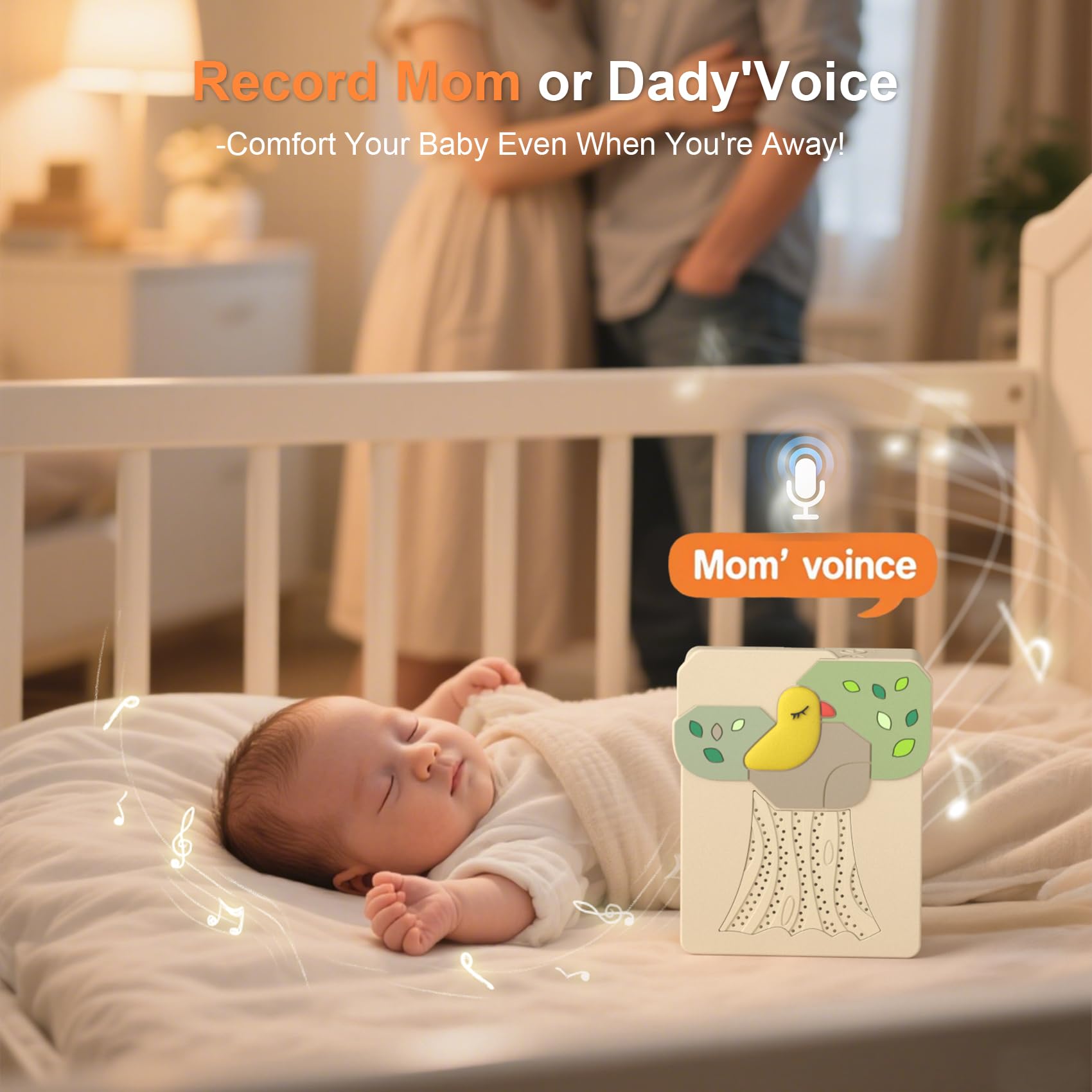 Snovvi sound machine baby-soother-recording-function records your voice for on-demand lullabies