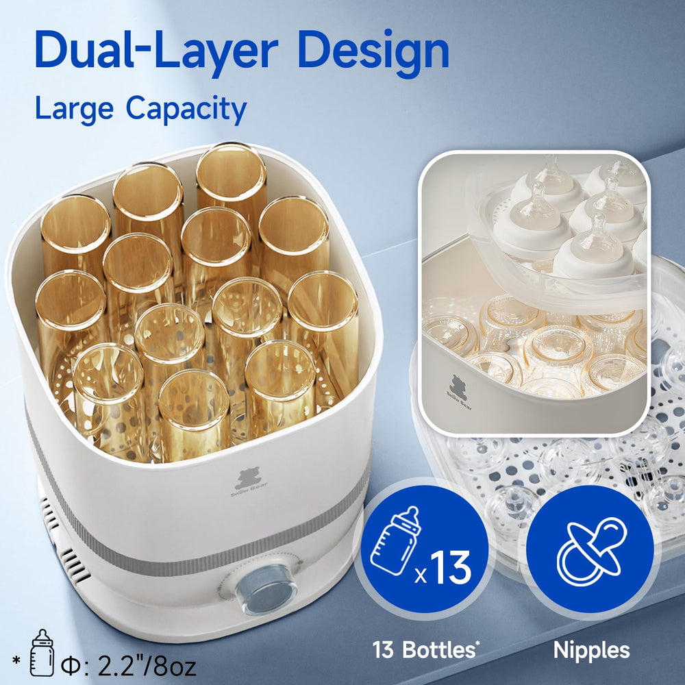 Snow Bear breast pump parts fit alongside bottles for streamlined cleanup.