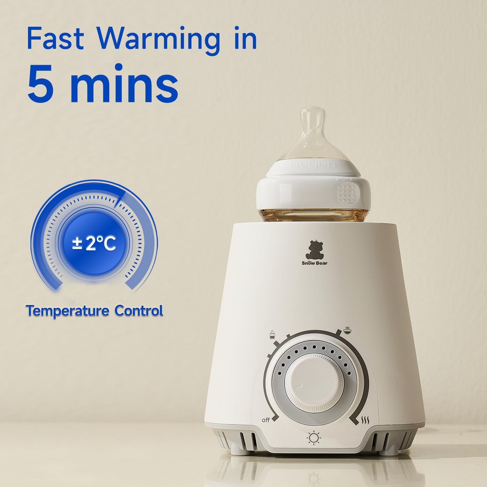 Snow Bear breastmilk warming via water bath ensures even heat distribution.