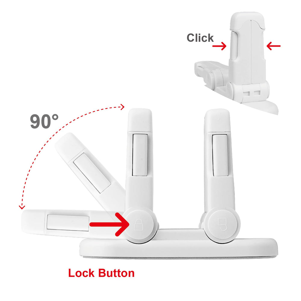 Snowharp child-proof door lever lock adhesive back detail highlights strong 3M backing.