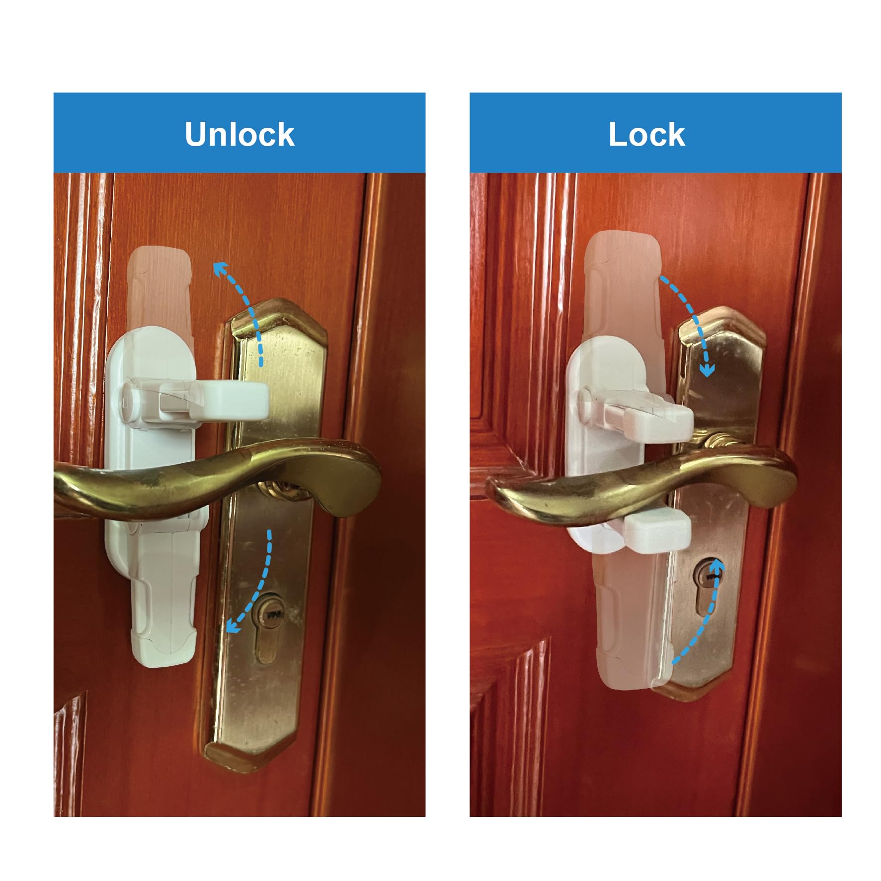 Snowharp door lever lock features wide compatibility with rotating handles