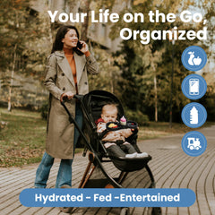 SNUGBEE stroller tray cup holder keeps drinks upright during strolls.