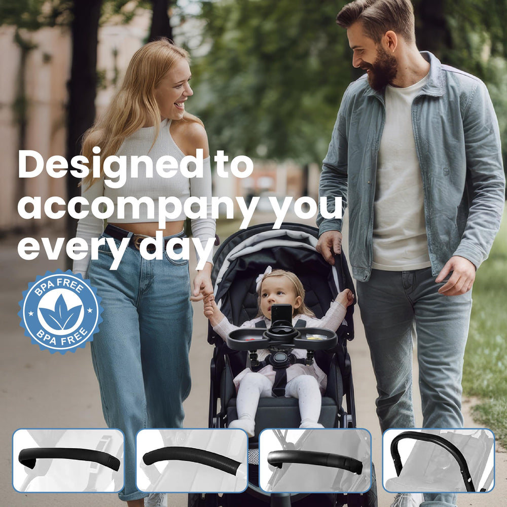 SNUGBEE universal stroller tray easy-clean surface for quick maintenance.