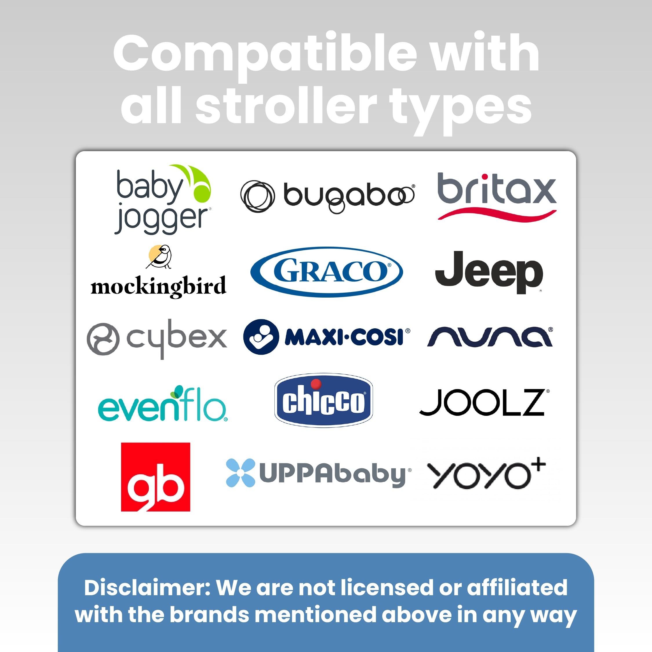 SNUGBEE universal stroller tray in use showing cup and phone accessibility.
