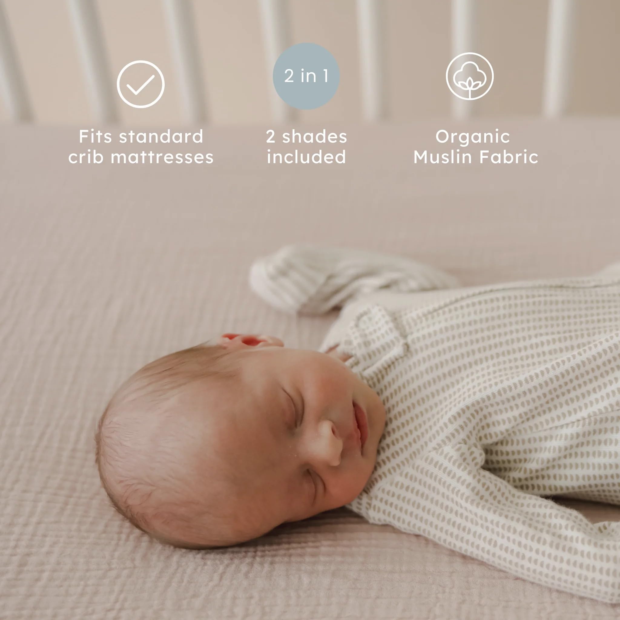 Snuggle Me crib sheets in neutral shades set in a calm nursery