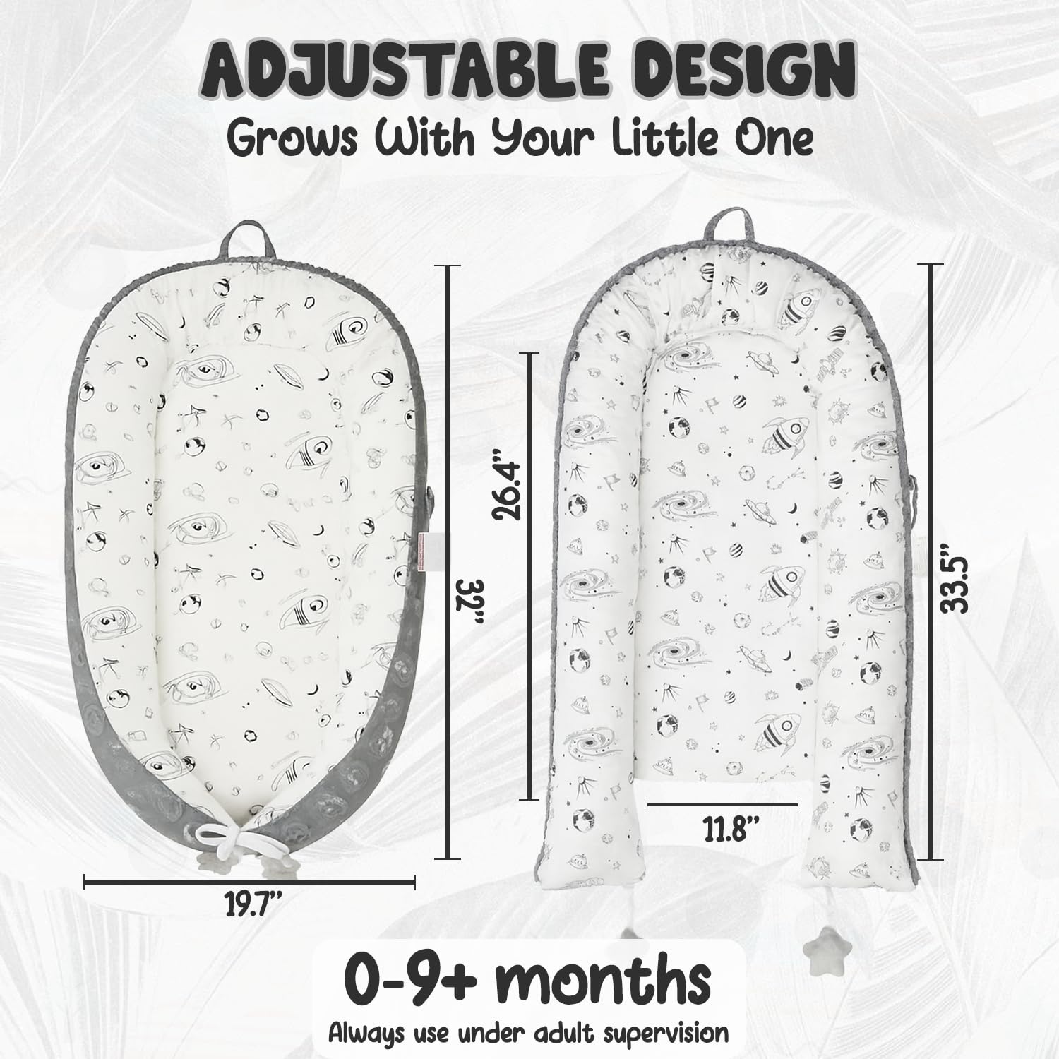 Snugglez baby lounger raised edges show secure womb-like space for calm awake play.