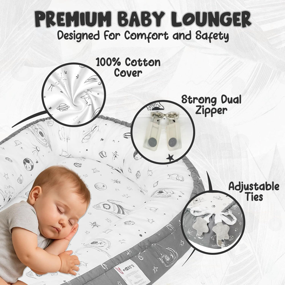 Snugglez baby lounger in tummy time use provides comfortable support.