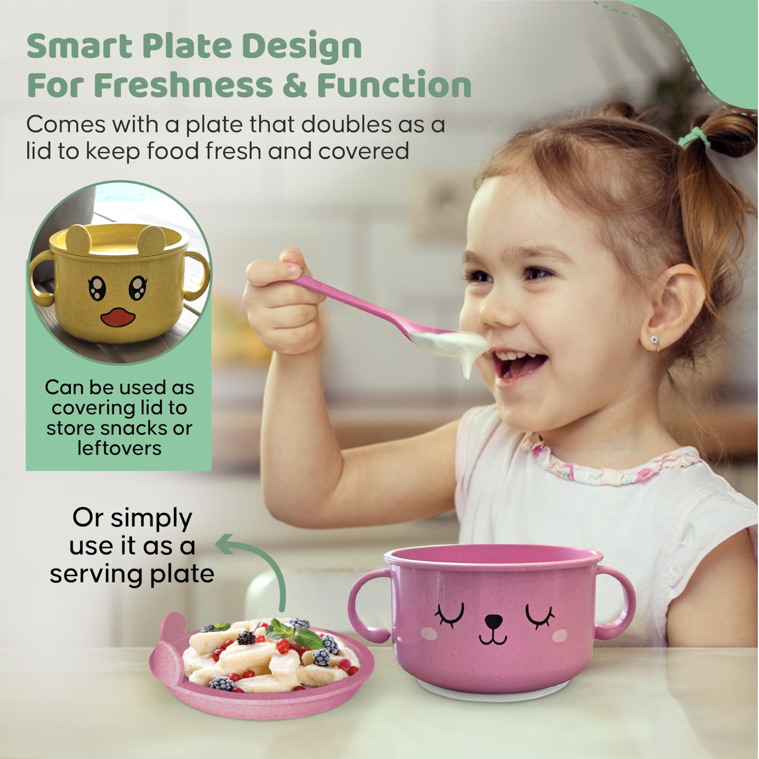 SnugglyBites dishwasher-safe bowls make cleanup quick and easy.