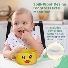 SnugglyBites yellow-and-white bowls are lightweight yet durable for daily use.