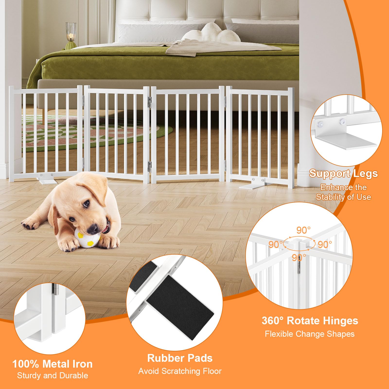 Snughome dog gate close-up bar spacing helps prevent small dogs squeezing through.
