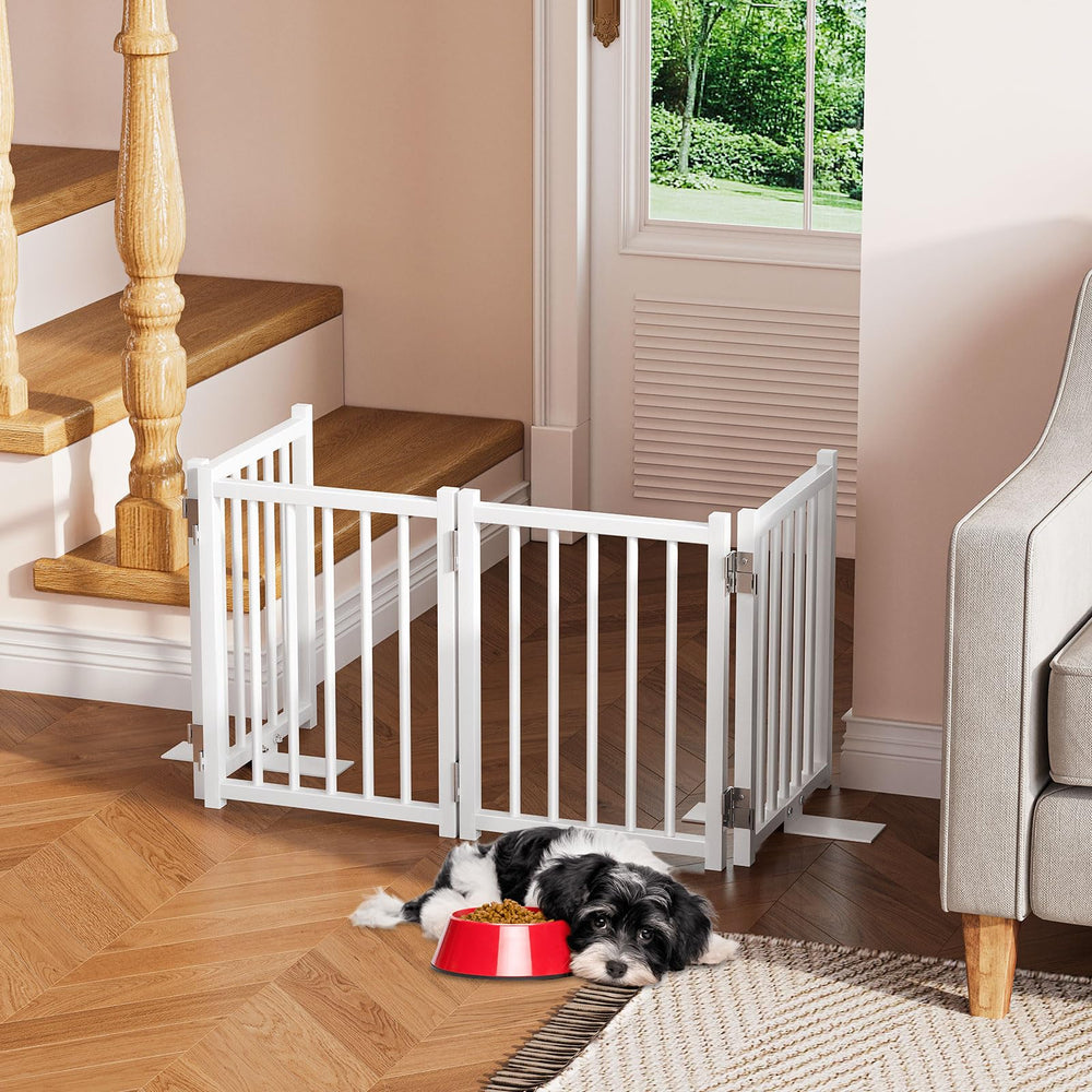 Snughome dog gate foldable accordion setup demonstrates easy installation.
