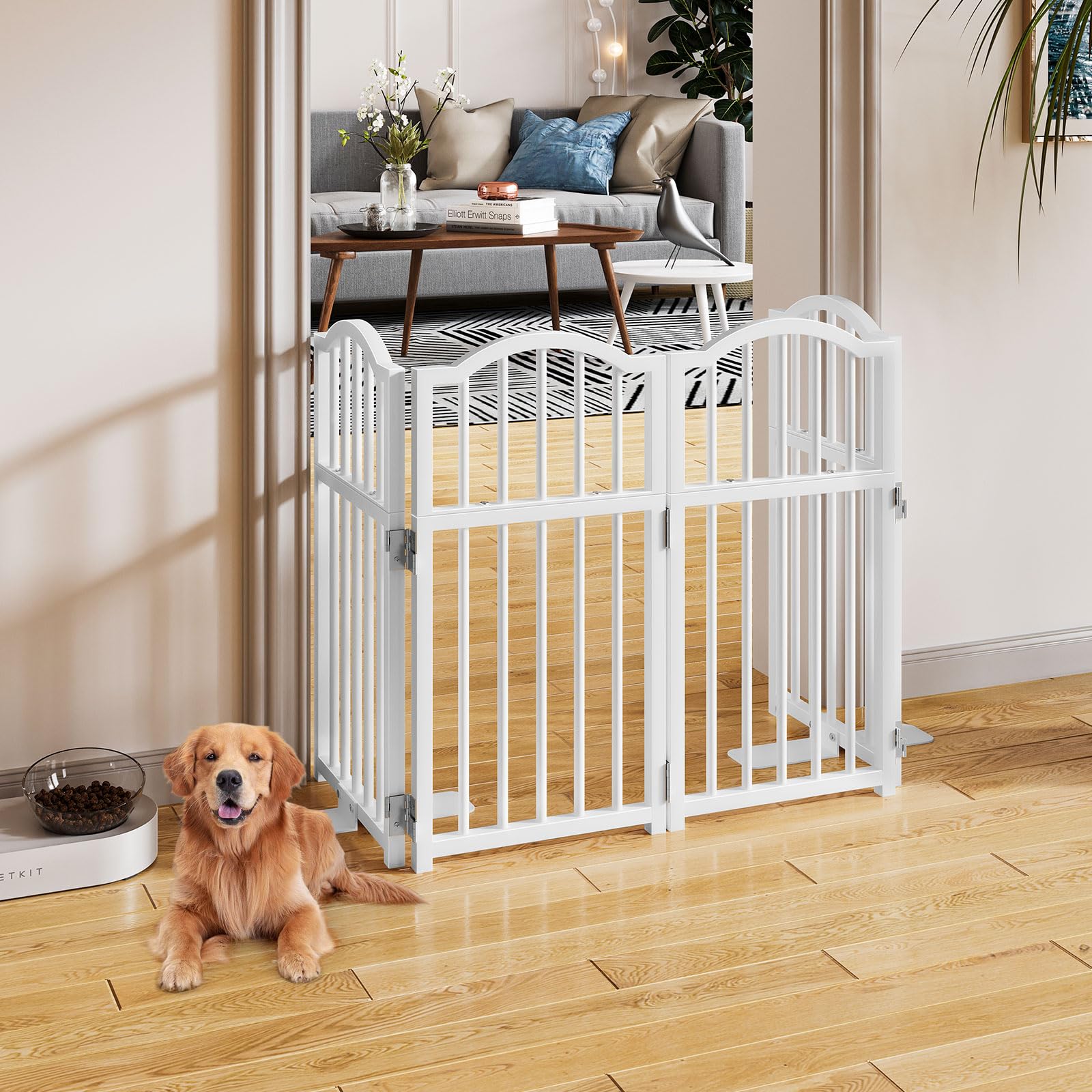 Snughome dog gate folded storage fits neatly under bed or sofa.