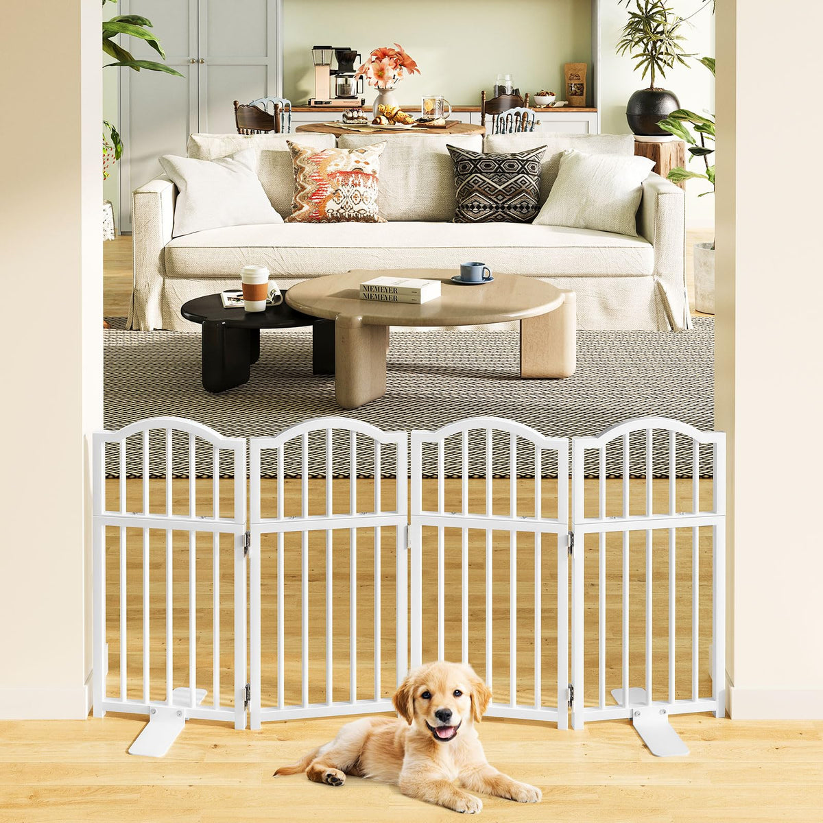 Snughome dog gate folding system demonstrates quick accordion setup for doorways.