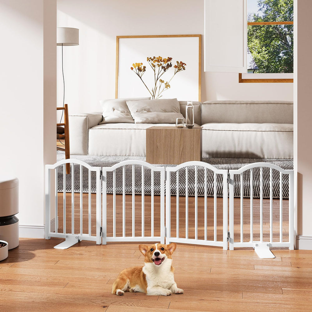 Snughome dog gate folding-system shows quick accordion folding for flexible space management.