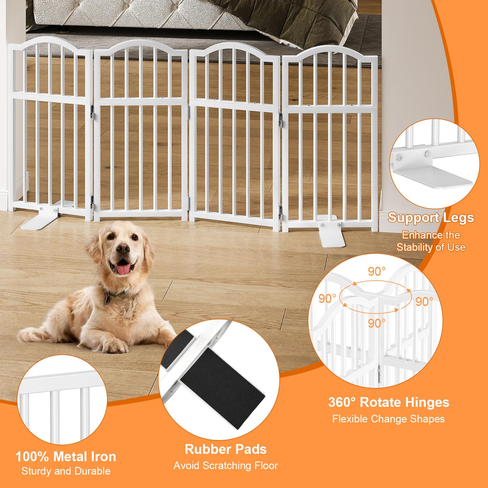 Snughome dog gate sturdy base with non-slip pads protects floors and resists tipping.