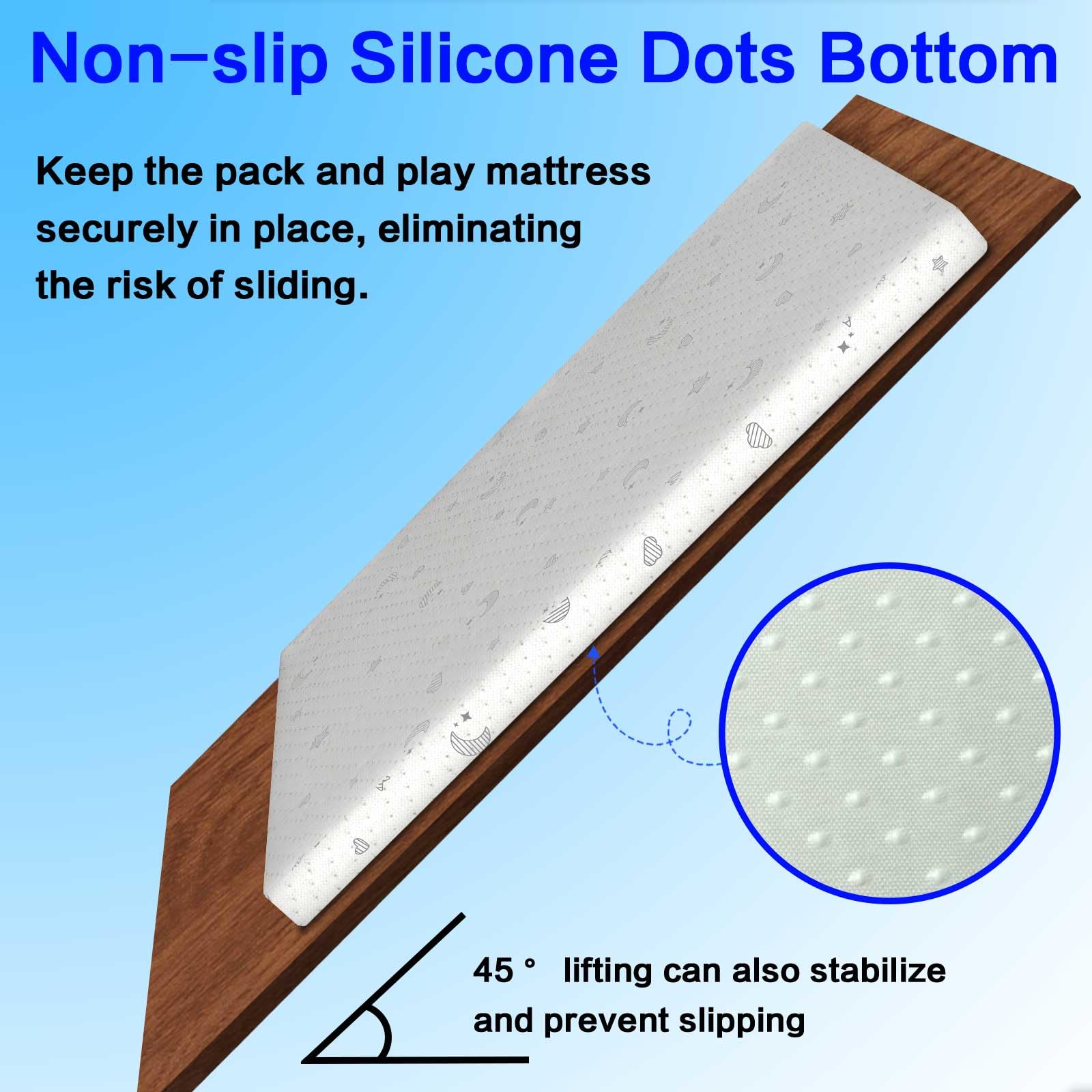 SnugSafe edge-fit design provides a snug fit inside 38x26 playards.