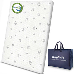 SnugSafe pack-n-play mattress pad folded for compact storage and travel convenience.