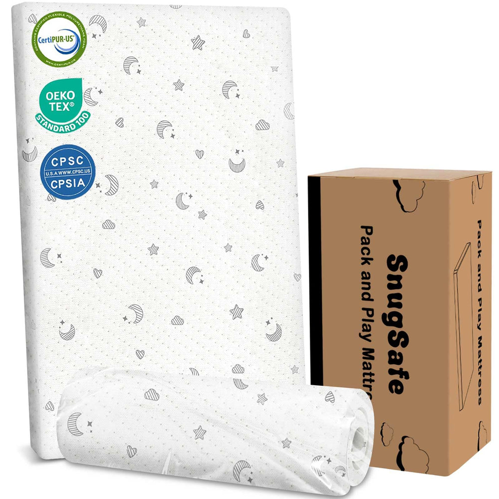 SnugSafe pack-play mattress pad foam-core offers stable support for growing babies.