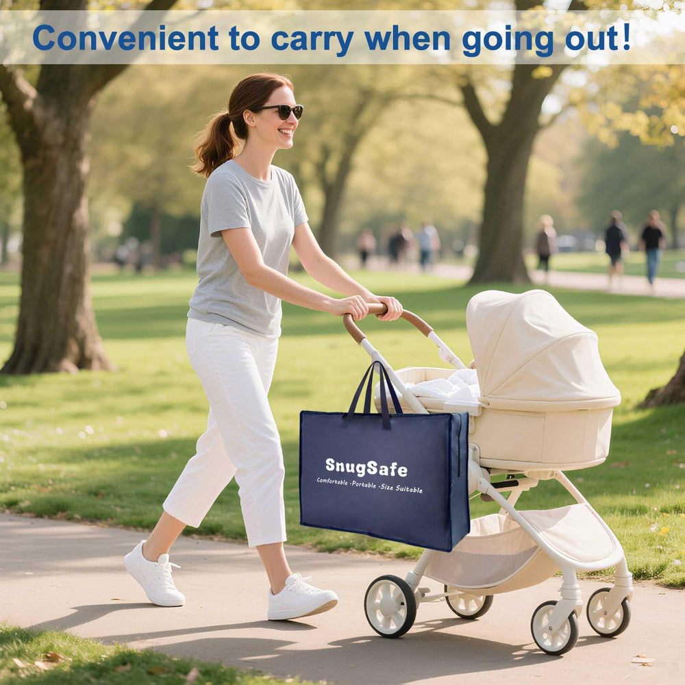 SnugSafe pack-play-mattress-pad-travel-case simplifies portable use.