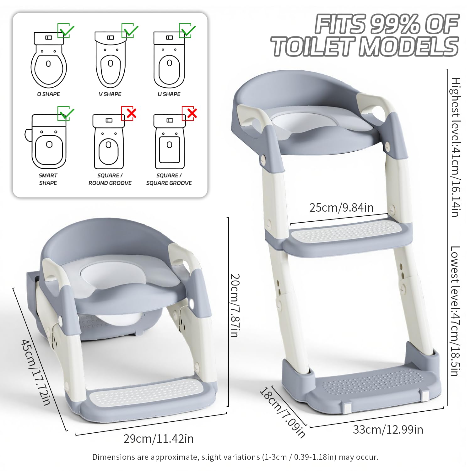 Snugzy Grey potty chair complements modern bathrooms and spaces.