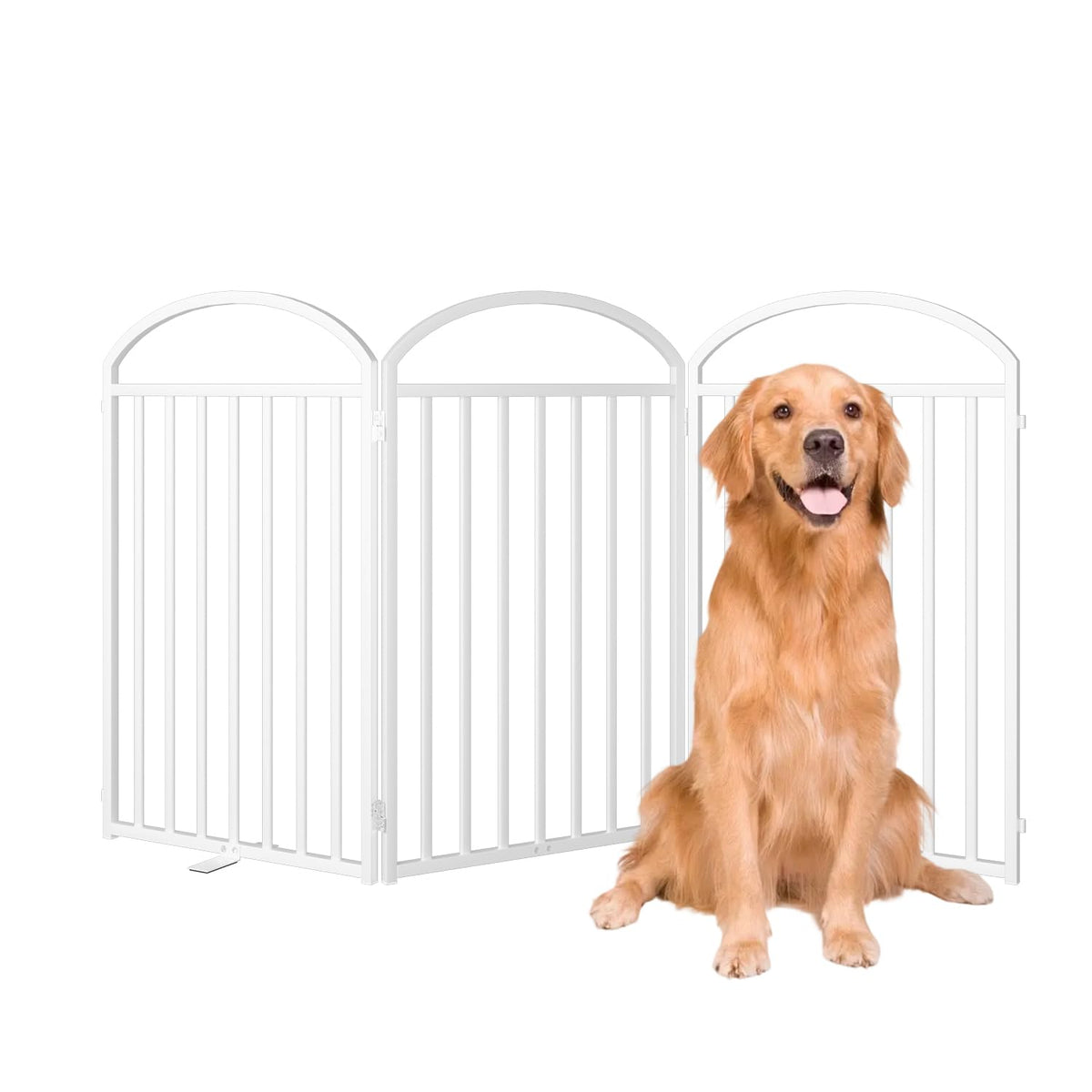 Snuowu 3-panel full-metal dog gate stands freely at doorways.