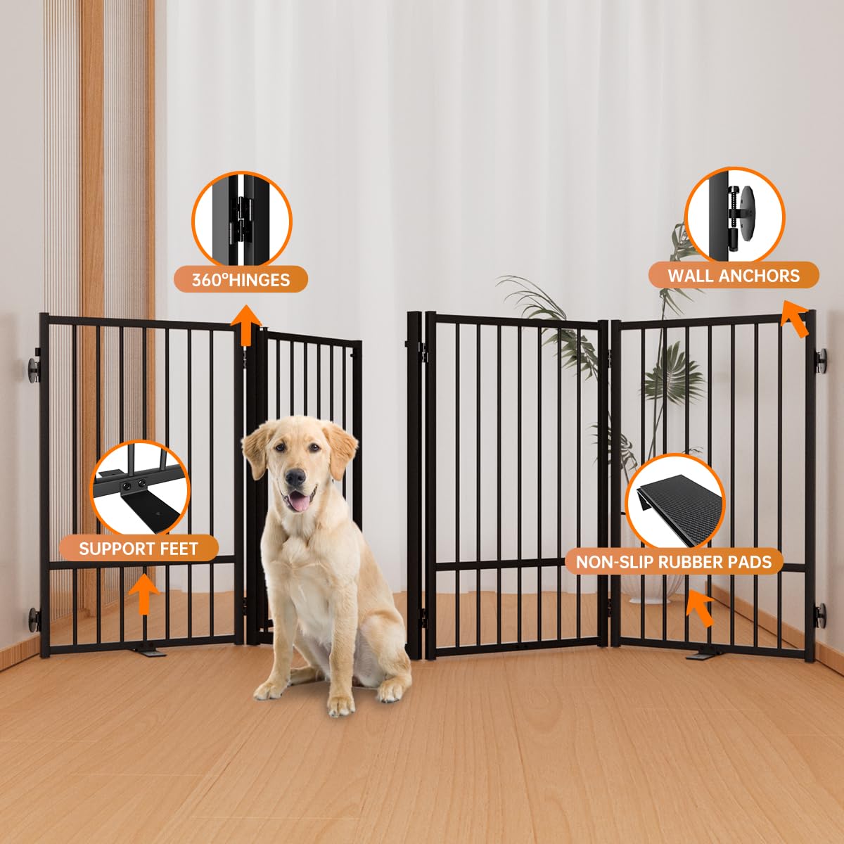 SNUOWU anti-slip foot pads keep the gate steady on floors.