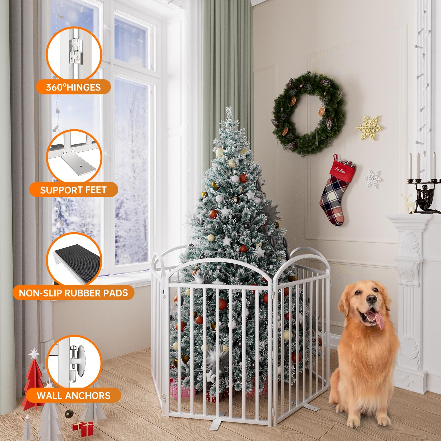 SNUOWU dog gate anti-slip foot pads prevent tipping on smooth floors