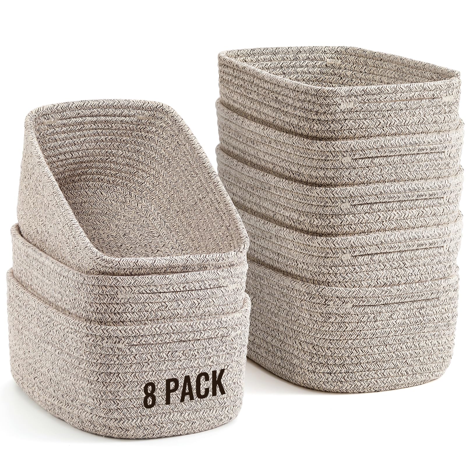 Snuvid 8-pack small storage baskets in brown organize cosmetics and toys.