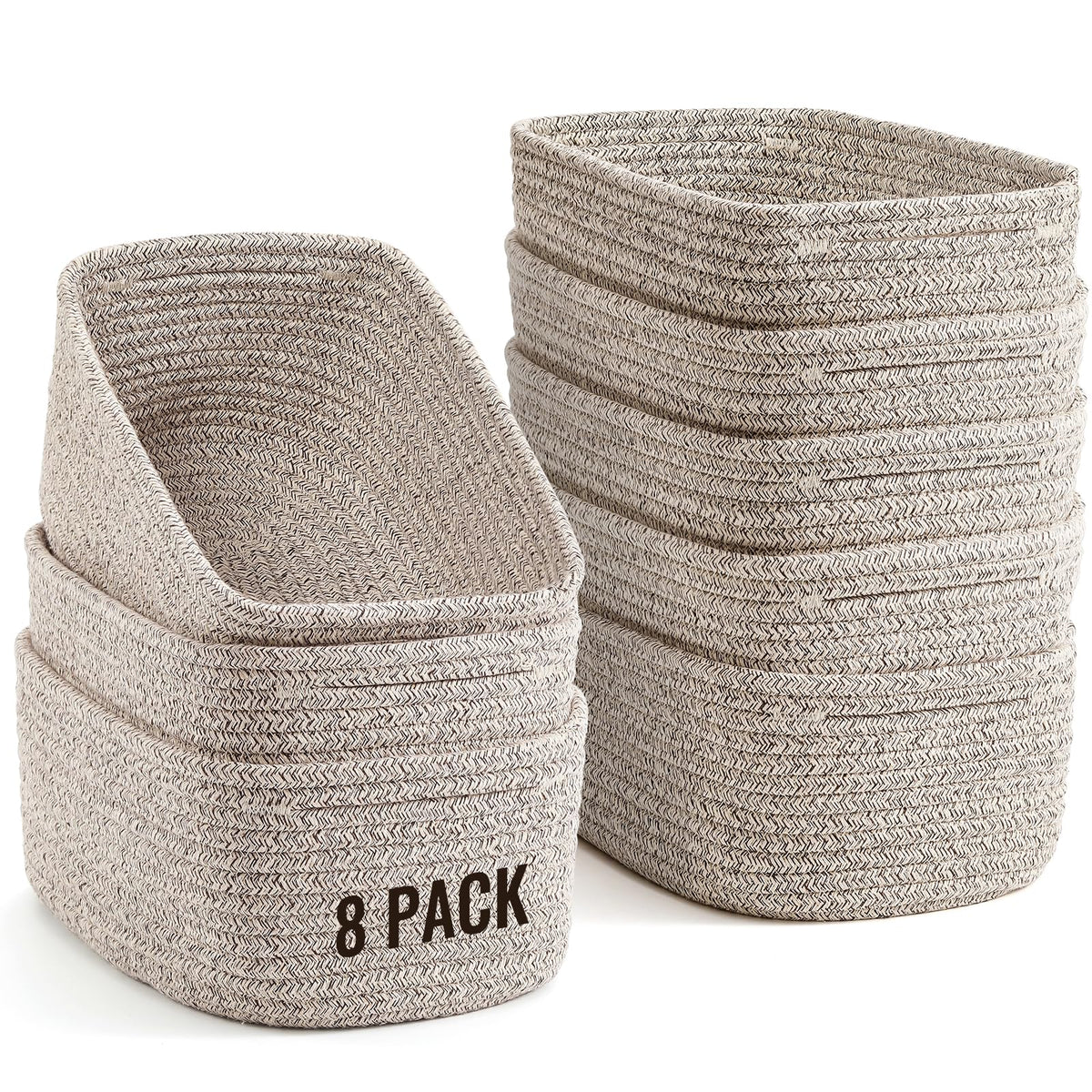 Snuvid 8-pack small storage baskets in brown organize cosmetics and toys.