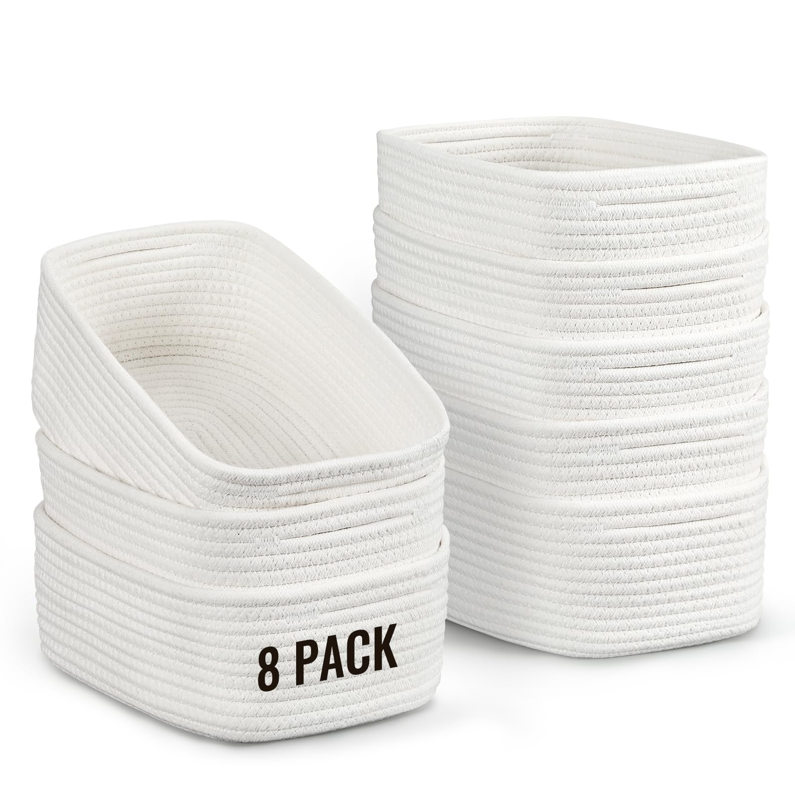 Snuvid 8-pack storage baskets in white provide tidy, accessible organizing for cosmetics and bathroom essentials.