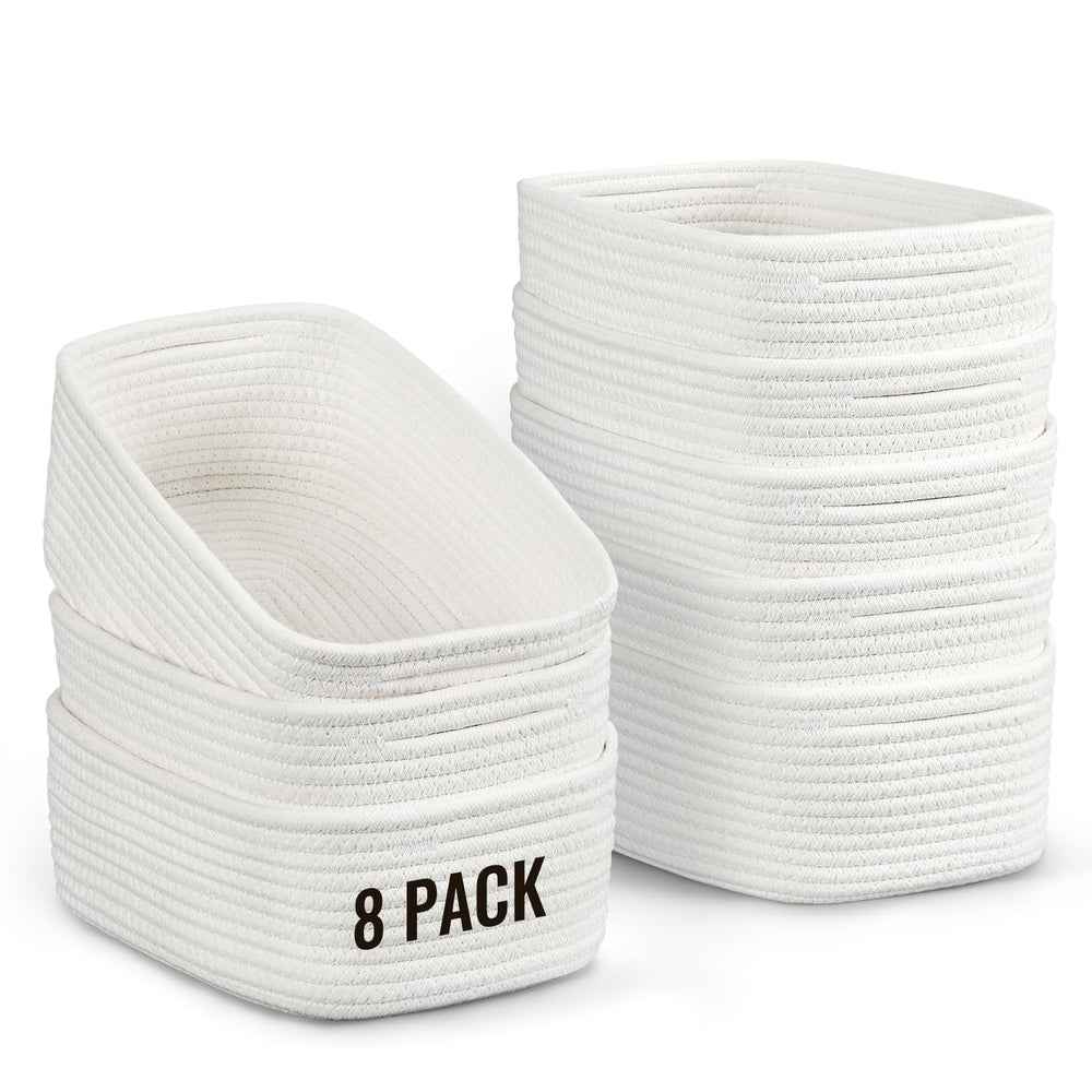 Snuvid 8-pack storage baskets in white provide tidy, accessible organizing for cosmetics and bathroom essentials.