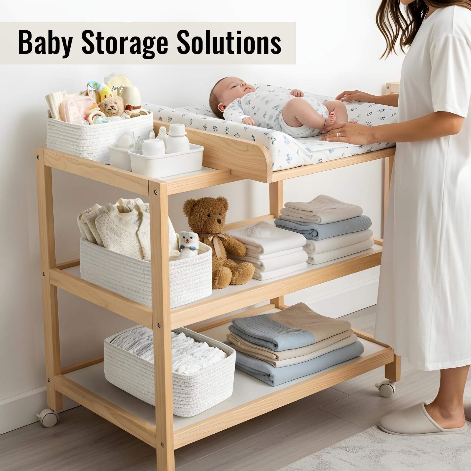 Snuvid white cube bins add minimalist charm while organizing towels and accessories.