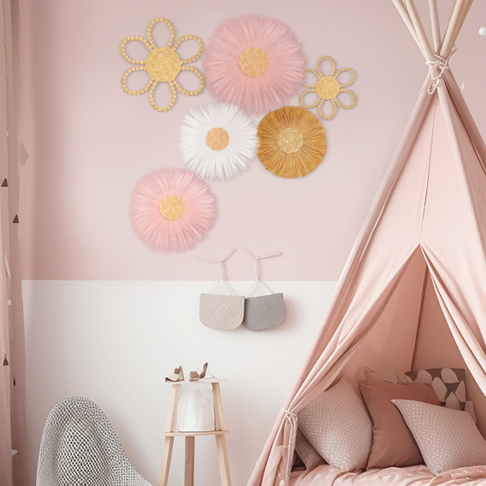 Soaoo-daisy-nursery-wall-hangings-group creates a warm focal point in living rooms.