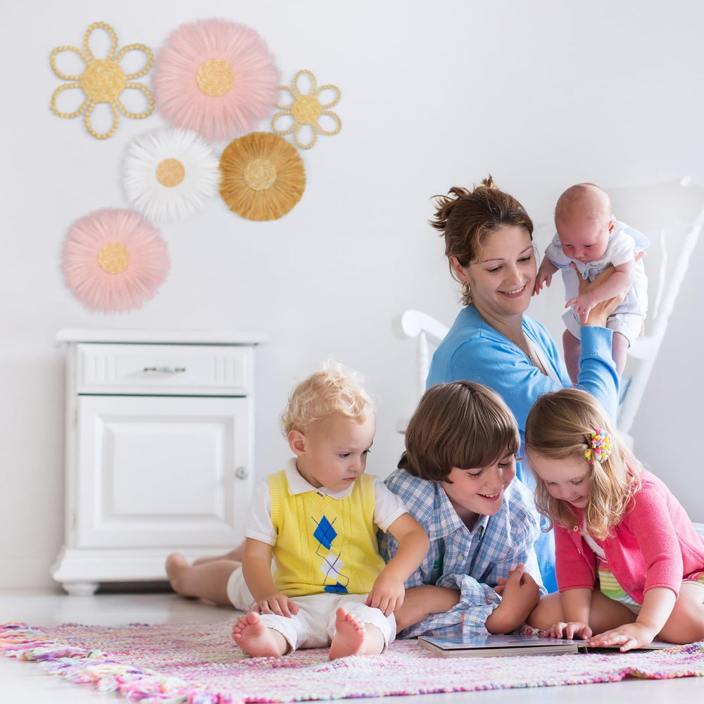 Soaoo-daisy-bohemian-wall-art-angle offers versatile styling for baby showers or nurseries.