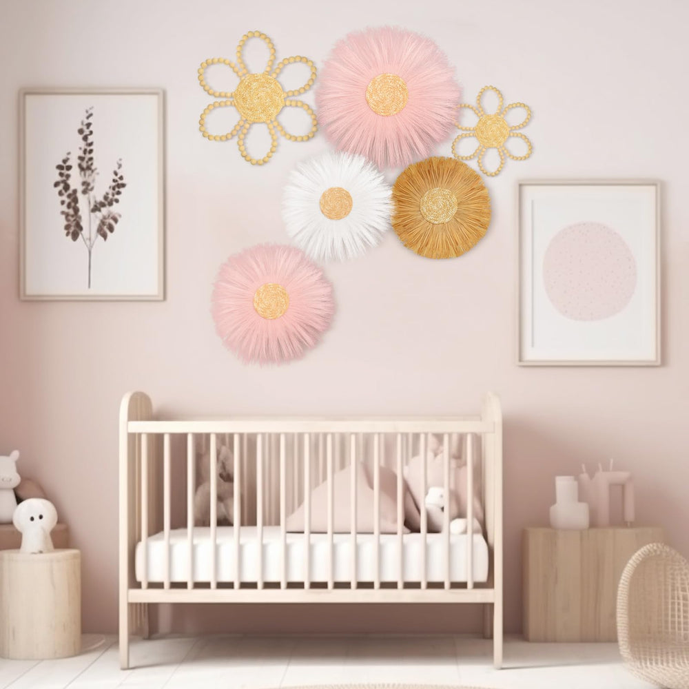 Soaoo daisy-boho-nursery-decor-closeup highlights detailed weaving and durable materials.