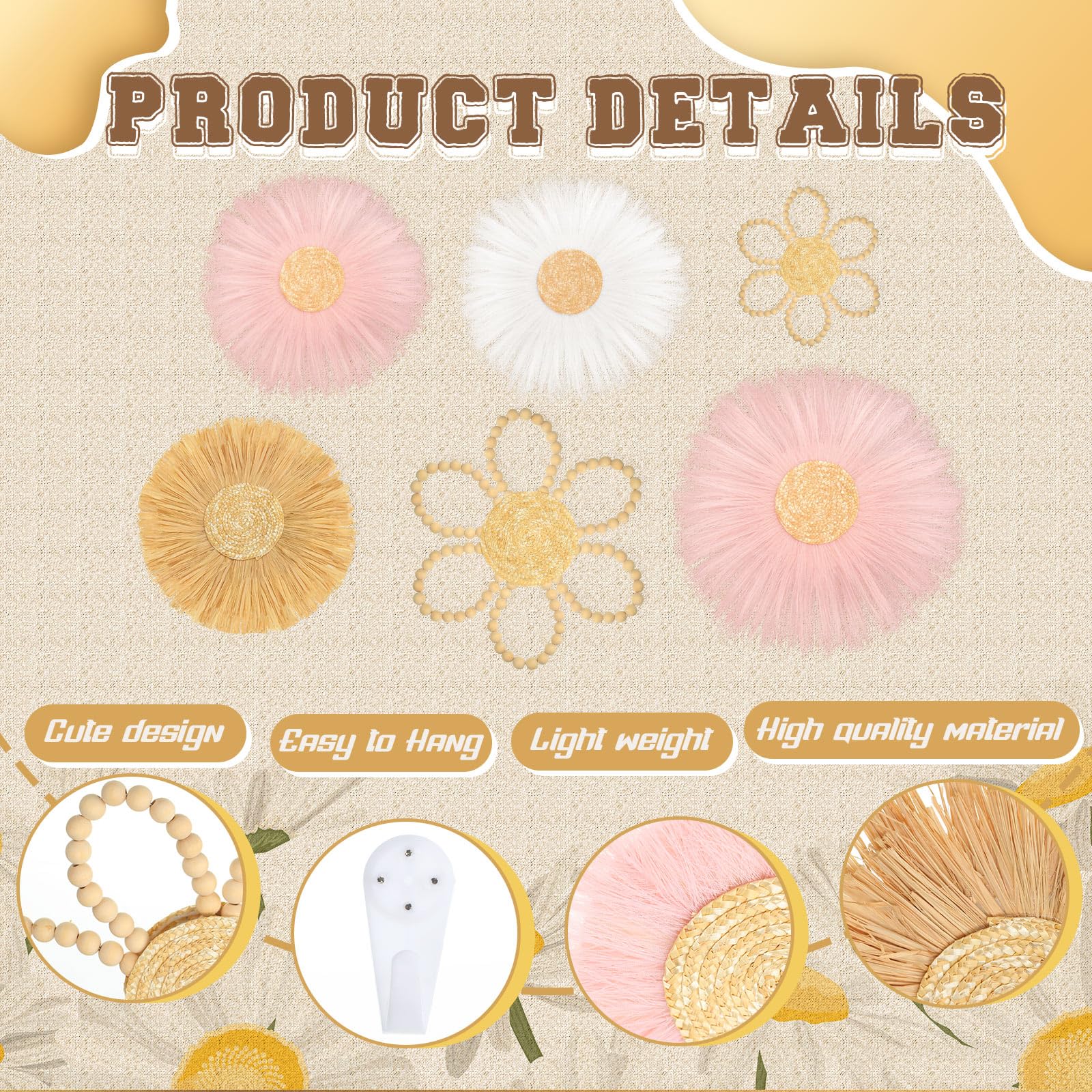 Soaoo daisy-woven-wall-hanging-beige brings warm Boho vibe for kids' rooms.