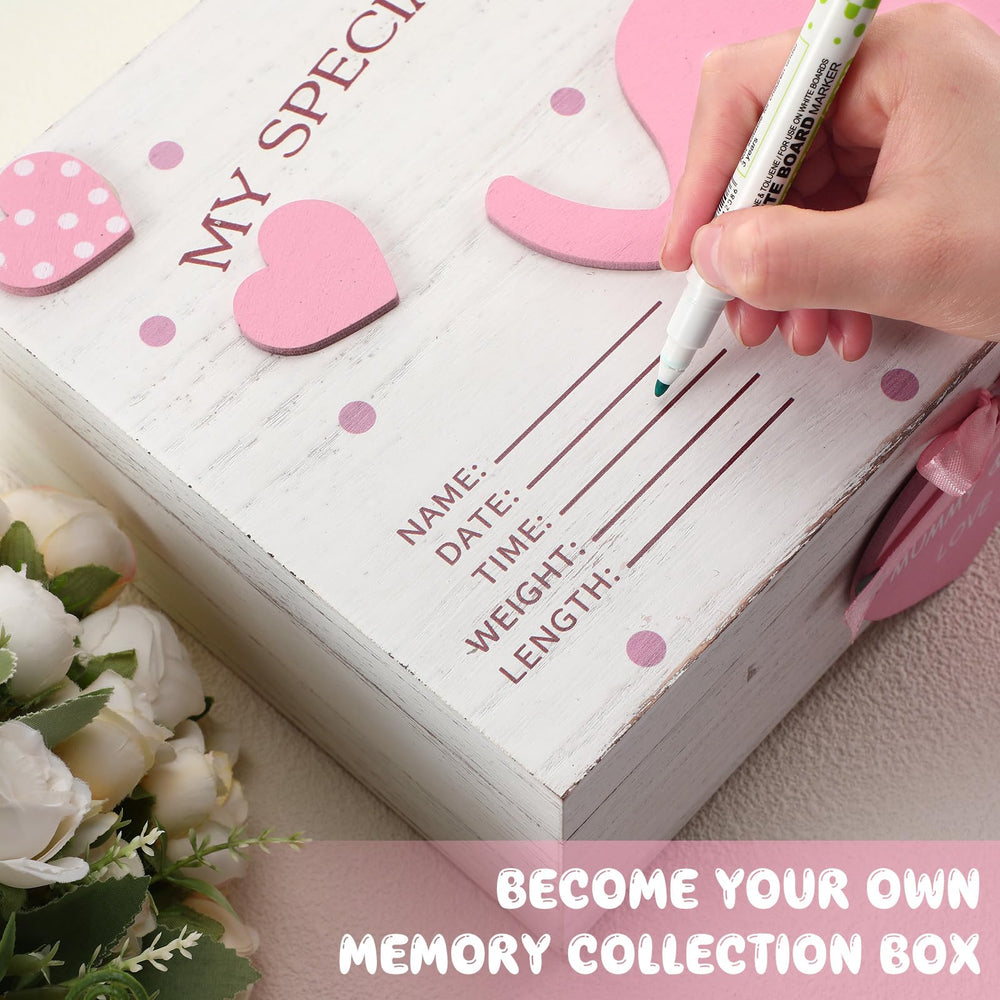 Soaoo keepsake box pink lid side view emphasizes durable storage for precious newborn mementos.