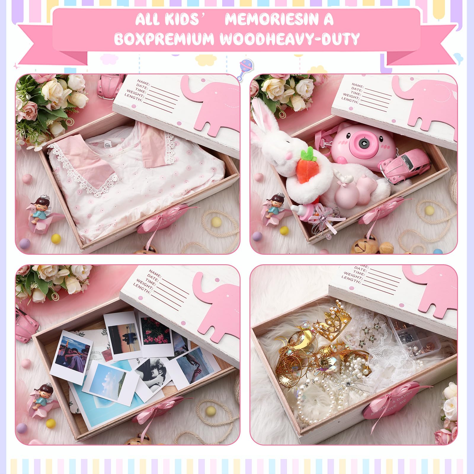 Soaoo wooden baby box birth-details area perfect for recording name, date, time, weight, length.