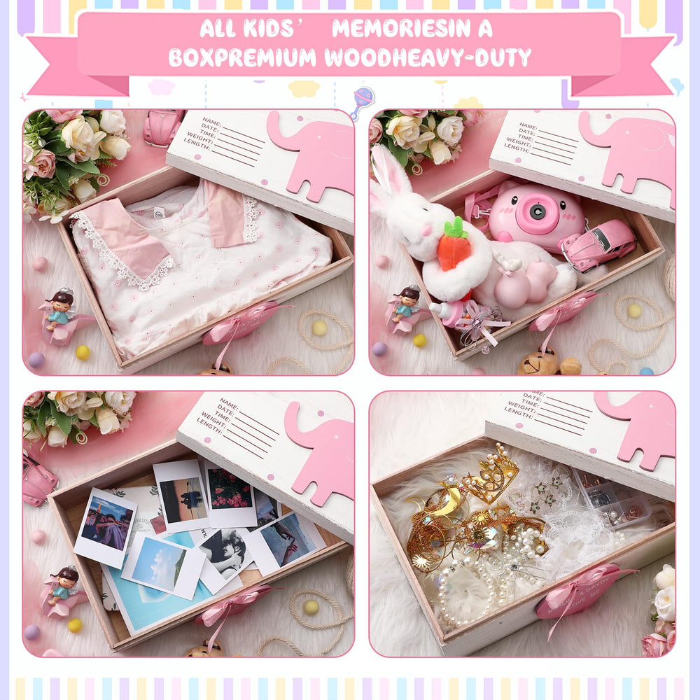 Soaoo wooden baby box birth-details area perfect for recording name, date, time, weight, length.
