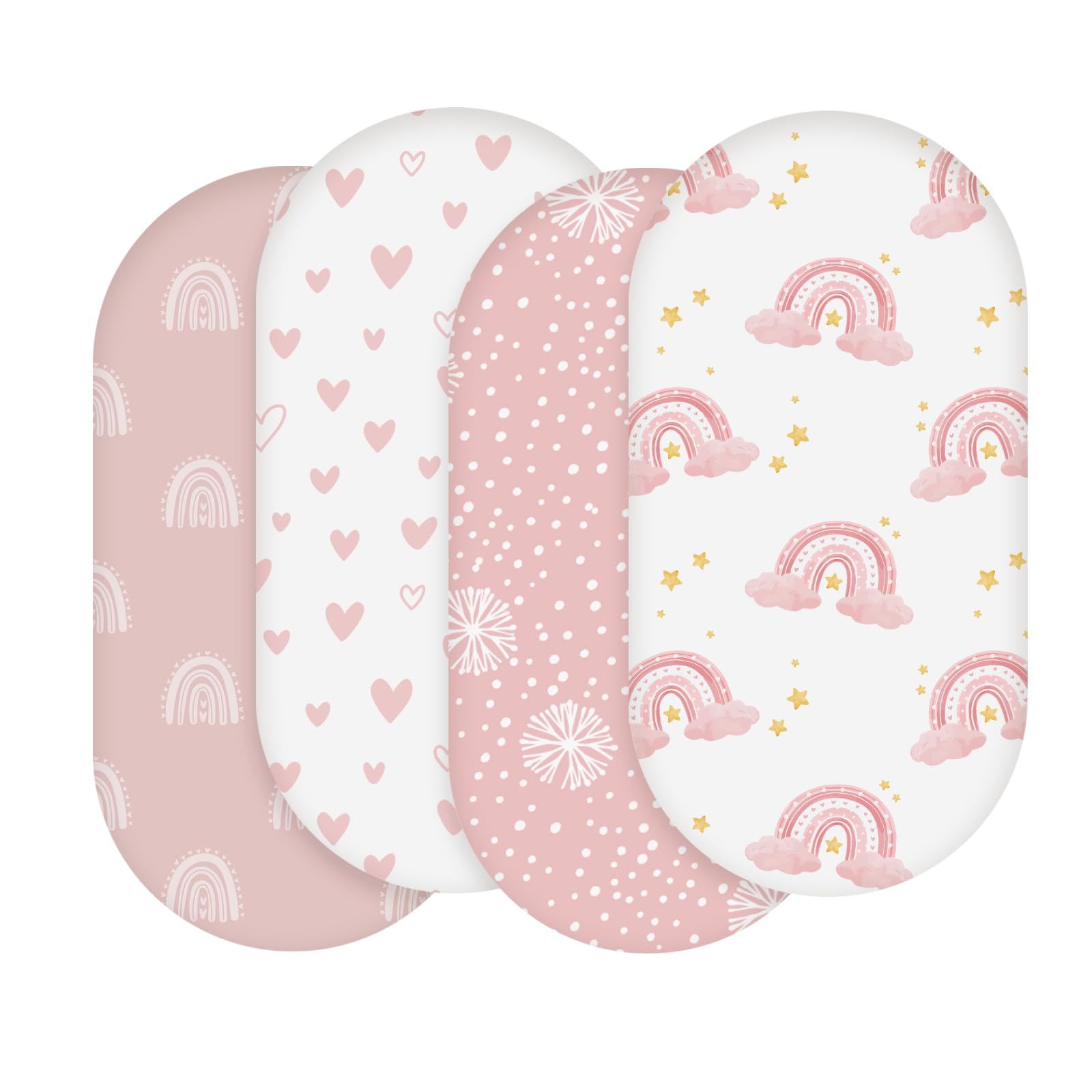 Soarwg Kids bassinet sheets four-pack shows soft fabric for newborn comfort and breathable sleep.