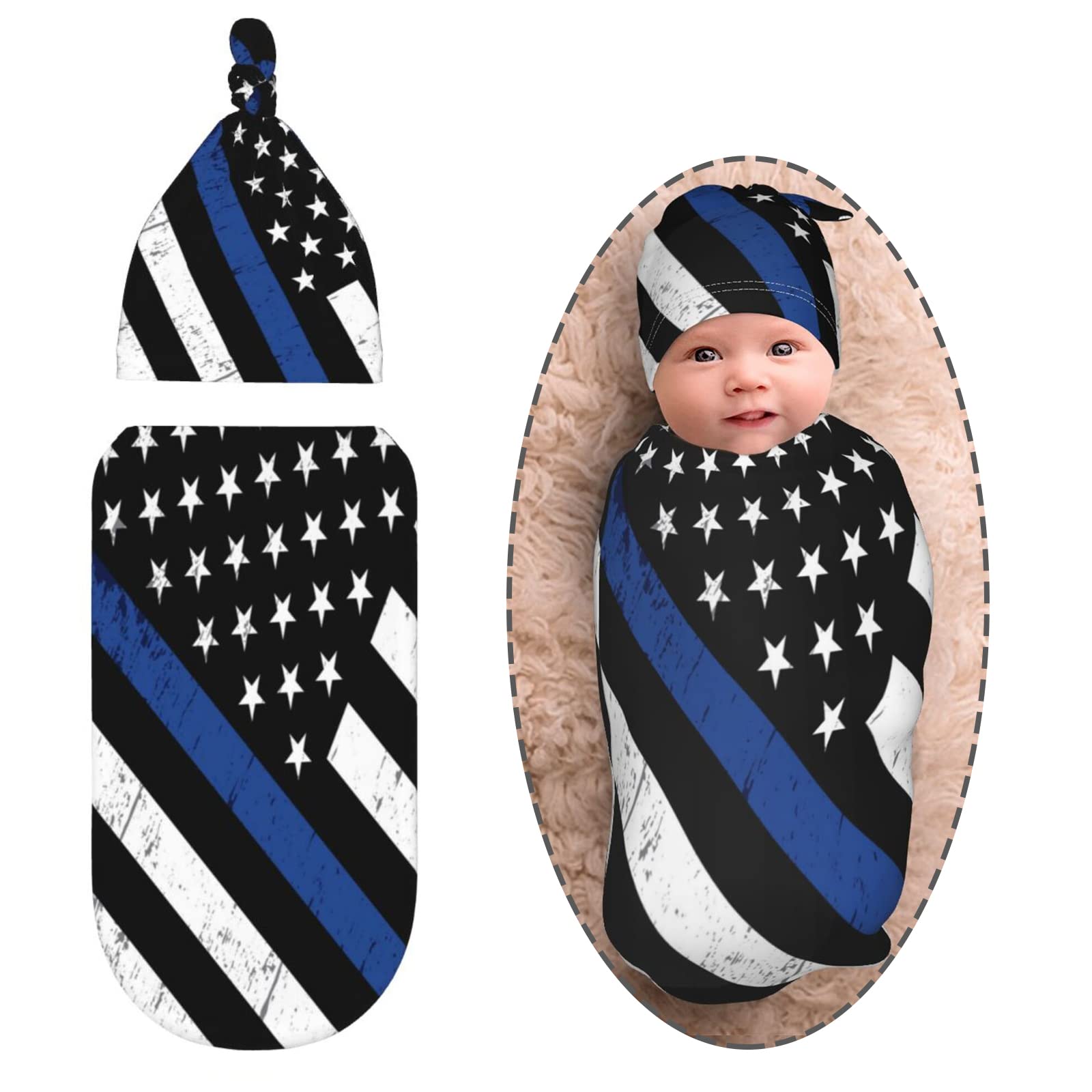Socira American-Flag Swaddle Blanket blue line closeup shows soft breathable fabric for newborn sleep.