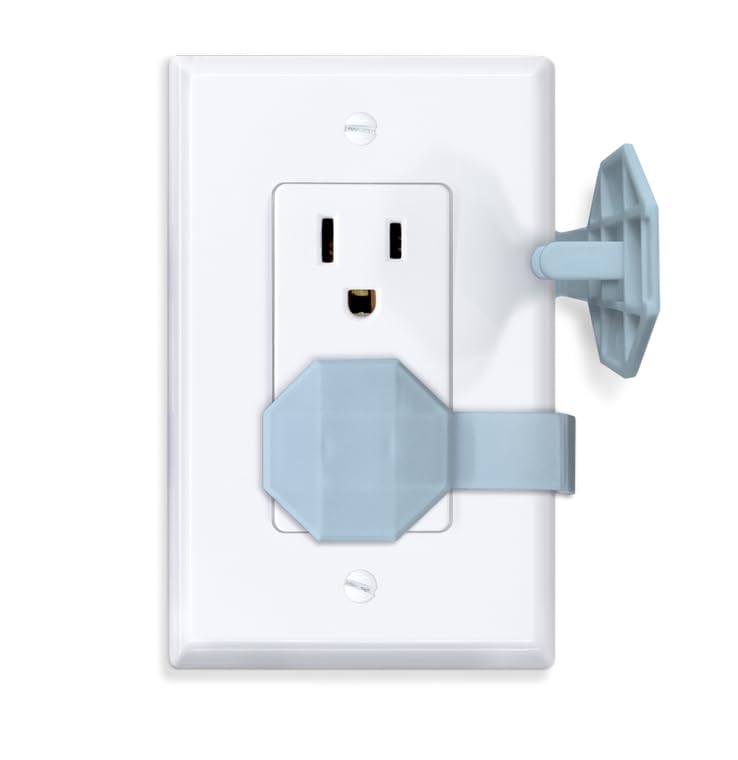 SocketSitter blue outlet covers in use protect curious hands from sockets.